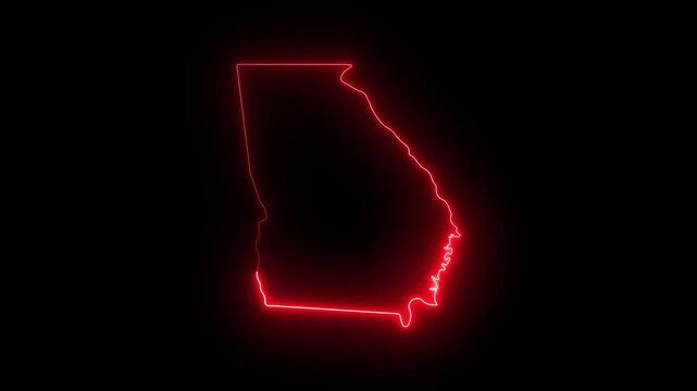Georgia state map outline with glowing red neon light effect on black background