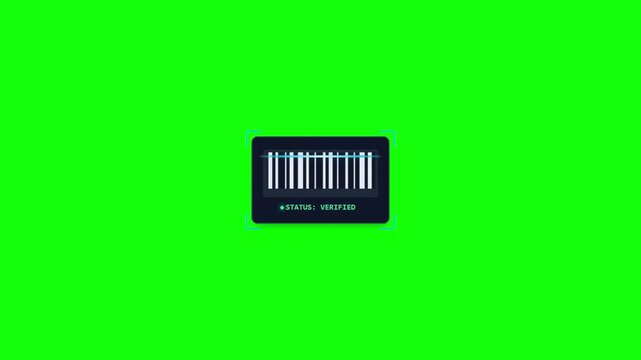 Barcode scanner interface animation featuring real time data processing and status verification on a simple green background screen motion clip