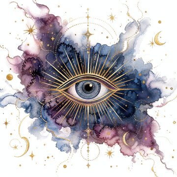 All Seeing Eye Ringed By Golden Rays Tarot Watercolor Art