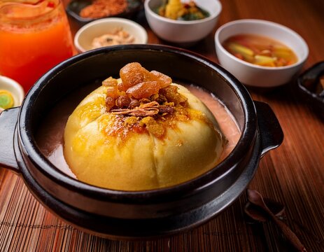 a dessert feast patbingsu injeolmi tteok and traditional punch sujeonggwa vibrant colors