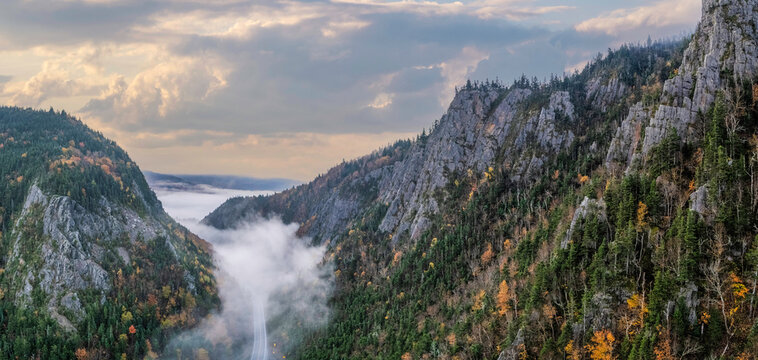 Autumn morning fog at Dixville Notch State Park - New Hampshire	