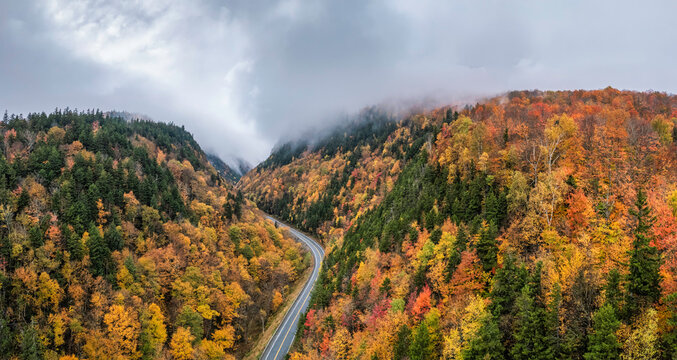 Autumn morning fog at Dixville Notch State Park - New Hampshire	