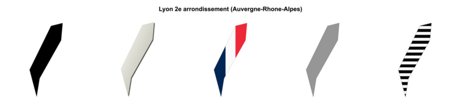Lyon 2e arrondissement (Auvergne-Rhone-Alpes) blank outline map set