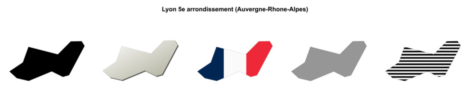 Lyon 5e arrondissement (Auvergne-Rhone-Alpes) blank outline map set
