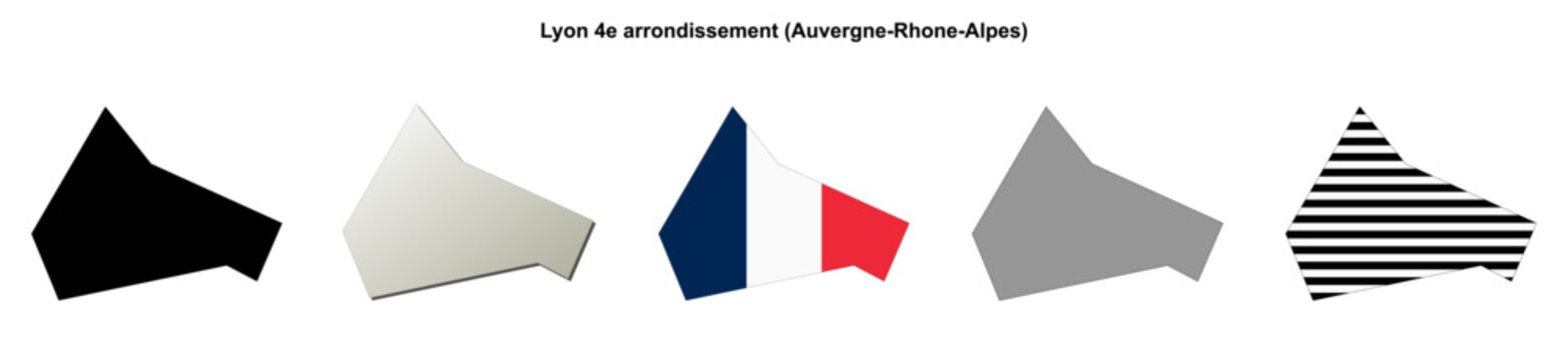 Lyon 4e arrondissement (Auvergne-Rhone-Alpes) blank outline map set