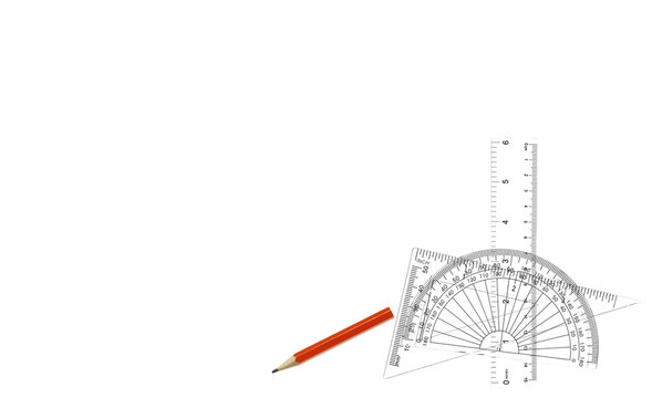 Set of math geometry tools, protractor, ruler, triangle ruler and pencil, isolated on white background, clipping path included