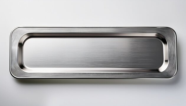 a polished silver rectangular plate with beveled edges on a clear or white background