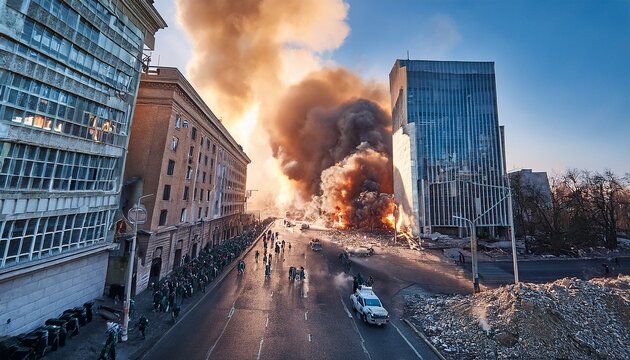 warsaw street view shows smoke and destruction during a historical event capturing the impact of conflict in the city