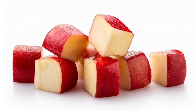 fresh red apple cubes isolated on white background