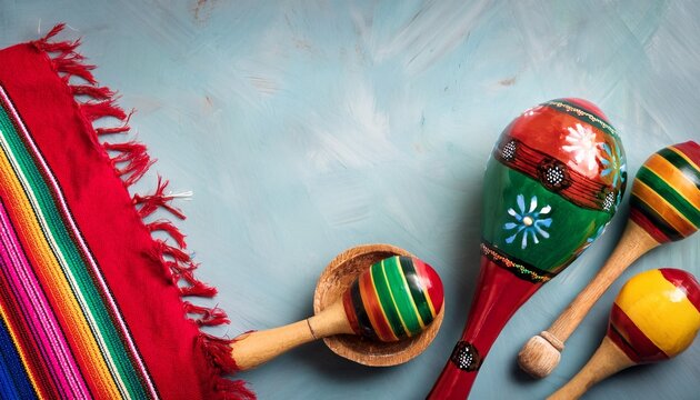 mexican independence day celebration background with decorations maraca and serape