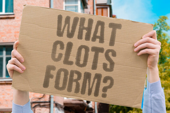 "What clots form?" Clots develop from platelets sticking together at injury sites naturally. CLOTS. PLATELET. HEMOSTASIS. WOUND. NATURAL.