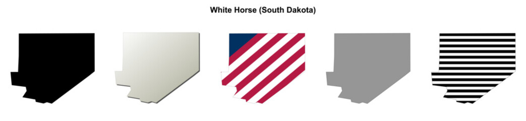 Obraz premium White Horse (South Dakota) blank outline map set
