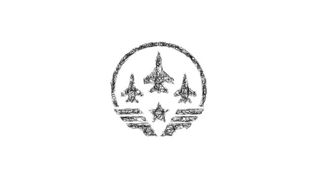 Sketch fighter squadron icon animation - smooth progressive reveal