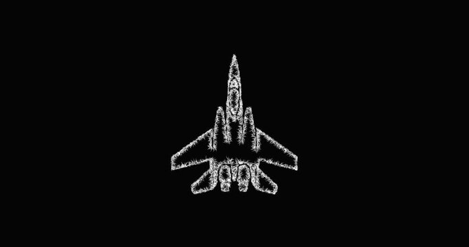 Sketch twin engine fighter icon animation - smooth progressive reveal