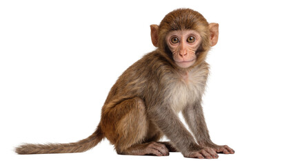 Young rhesus macaque monkey sitting, isolated on transparent background © UTOPIA