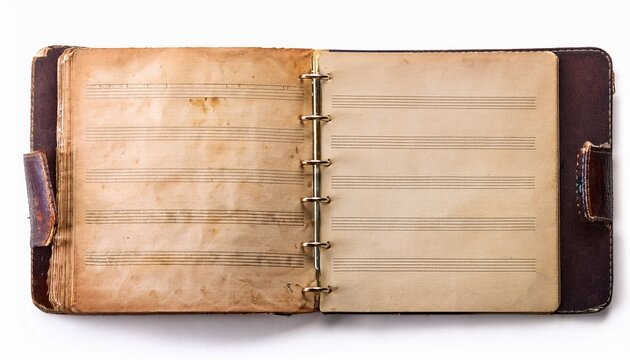 old vintage paper notes from notebook isolated on white background