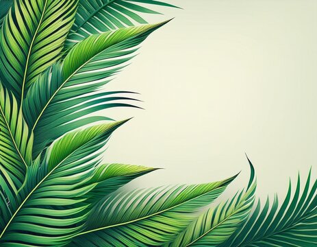 minimal tropical palm leaf corner border botanical frame with green palm fronds