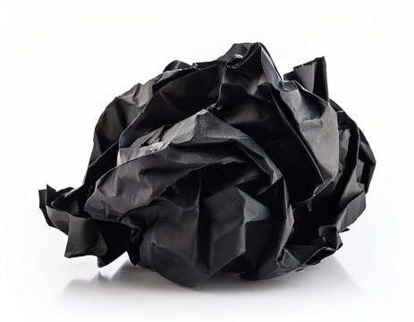 black crumpled paper trash isolated on white background