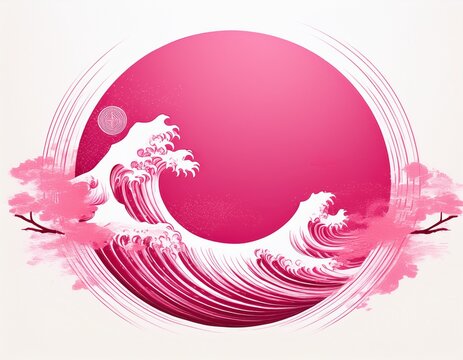 a japanese style circle painting in pink on a white background a pink round painting