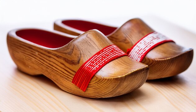 japanese wooden clogs with red white straps