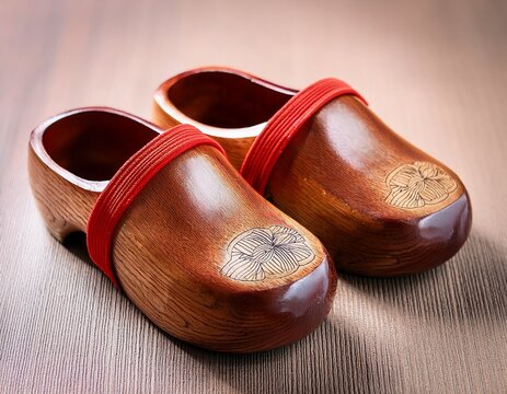 traditional japanese wooden clogs with red straps