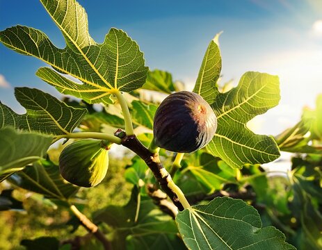 figs on the fig tree branches in a beautiful sunny day