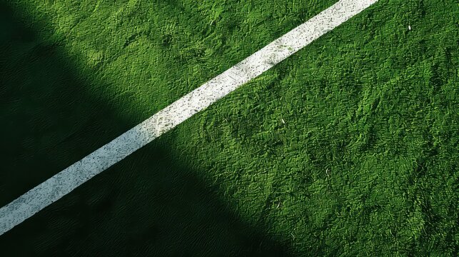 Textured green tennis court diagonal white line with strong shadow for sports background and banner design