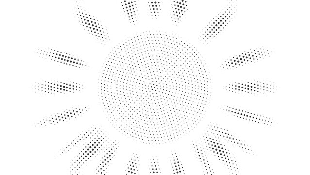 Black halftone circular pattern with radiating dotted rays and smooth fading edges, modern abstract geometric vector background