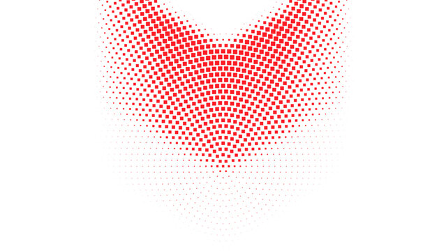 Red square halftone pattern with dense geometric dots and fading edges, abstract minimalist background vector design