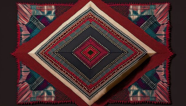 grunge fabric patch with diamond pattern and frayed edges