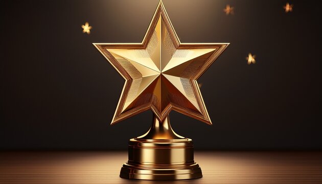 golden trophy with star emblem on dark background 3d render award winner
