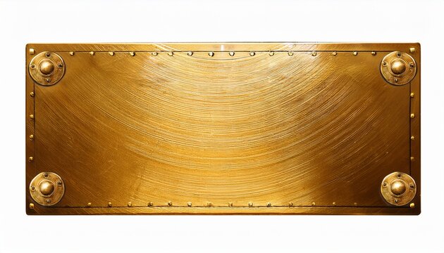 gold metal plate with rivets on a white background