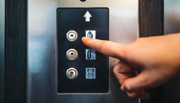 a close up of a finger pressing an elevator button to go up