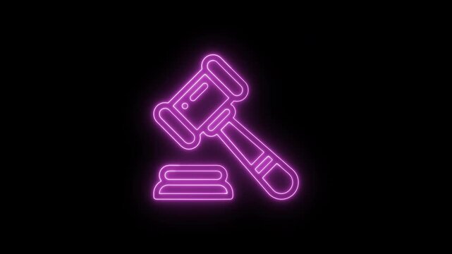 Glowing neon  line judge gavel icon isolated on a black background for djudication of sentences and bills, court, justice. Auction hammer.  Video motion graphic ...