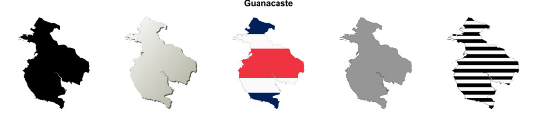 Fototapeta premium Guanacaste blank outline map set