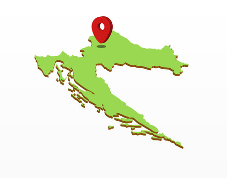 Vector illustrated 3d geographical map of Croatia with pointer on Capital Zagreb