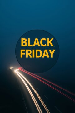 Black Friday Sale Banner Over Night Highway with Car Light Trails
