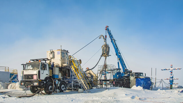Coiled tubing unit operation for oil and gas well stimulation and development in the extreme North. Winter, snow, polar day conditions