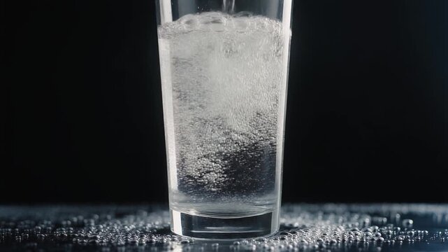 Sparkling water fizzing in a glass