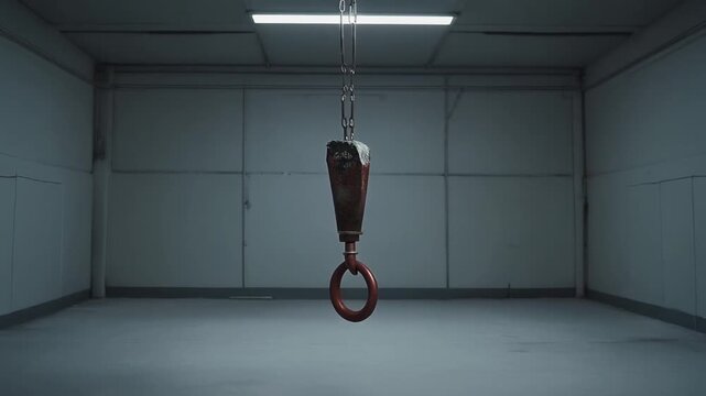 Butcher hook swaying in a cold room