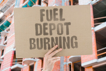 "Fuel depot burning" Ukrainian forces destroy Russian petroleum supply caches and restrict logistical mobility. FUEL. DEPOT. DESTRUCTION. SUPPLY. RESTRICTION. © AndriiKoval