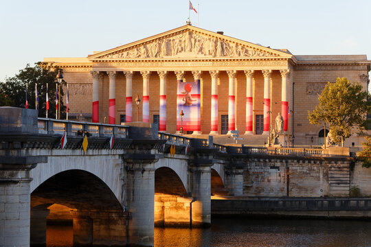 National Assembly and Pont de la Concorde bridge , Paris, France.