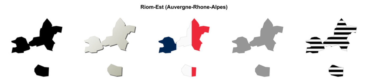Riom-Est (Auvergne-Rhone-Alpes) blank outline map set