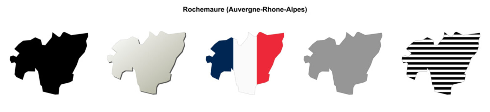 Rochemaure (Auvergne-Rhone-Alpes) blank outline map set