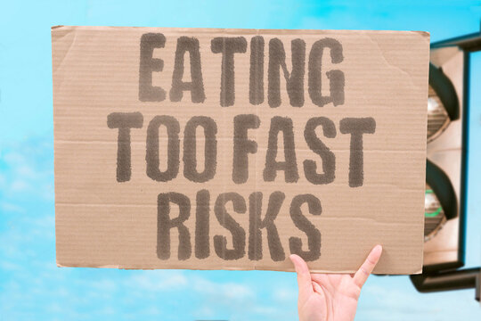 "Eating too fast risks" Rapid food consumption and air swallowing increase hiccup frequency and intensity. EATING. SPEED. AIR. SWALLOWING. RISK.