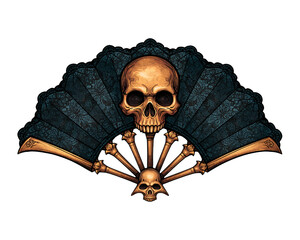 Fototapeta premium Decorative fan shows skulls and bones in a gothic style