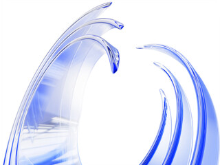 Fototapeta na wymiar Abstract light blue 3d background with transparent liquid glass ribbons wave lines. Plastic or acrylic curve sheets with sharp edges, layer effect. Water splash or modern tech design