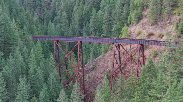 Majestic Old Railway Trestle Bridge Amidst Lush British Columbia Forest, Canada