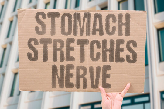 "Stomach stretches nerve" Rapid fullness mechanically compresses the phrenic pathway. STOMACH. STRETCHING. COMPRESSION. NERVE. MECHANICAL.