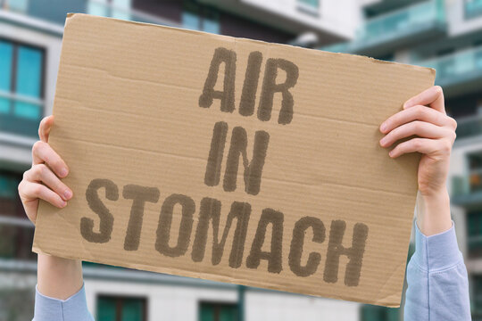 "Air in stomach" Swallowed gas creates bloating and phrenic nerve irritation. BLOATING. GAS. DISTENSION. STOMACH. PHRENIC.